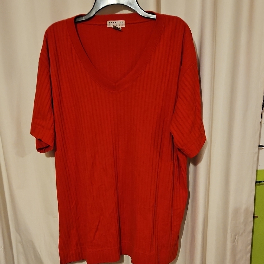 Vintage Express Red V-Neck Short Sleeve Top